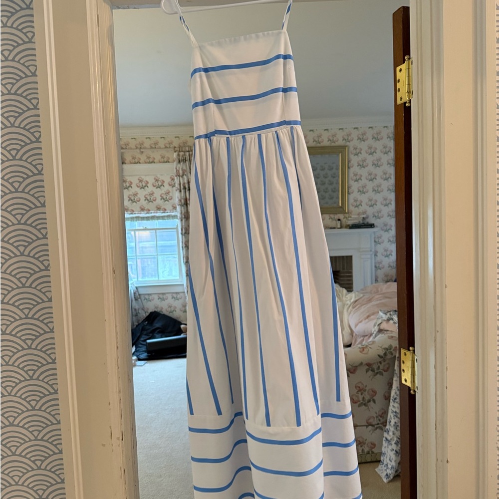 White Maxi Dress with Blue Stripes